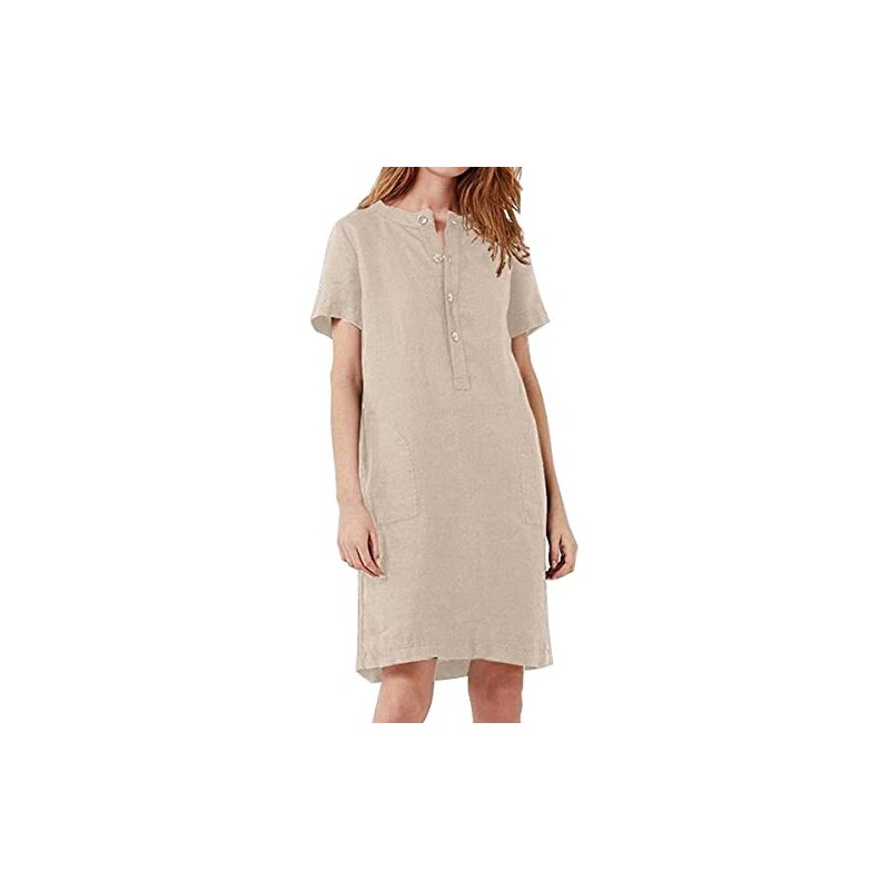 Abito Lungo Maxi Donna Casual – Girocollo, Manica Corta, Con Tasche – Blu Navy Taglia M - Foto 5