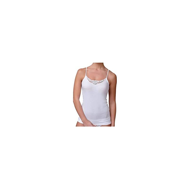 Canottiera Donna Spalla Stretta NOTTINGHAM VS4311W | Cotone Con Inserti In Pizzo, Bianco E Nero, Taglie Fino A 4XL - 2
