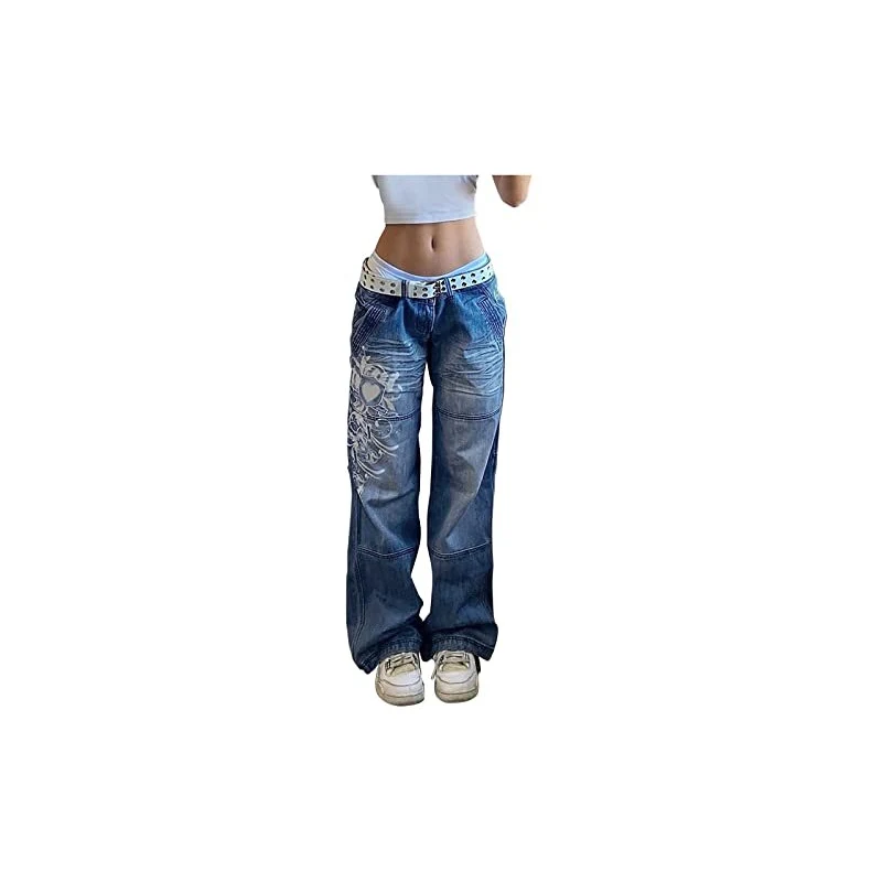 Jeans Y2K A Vita Bassa E Gamba Larga Per Donna – Denim Boyfriend Stile Streetwear