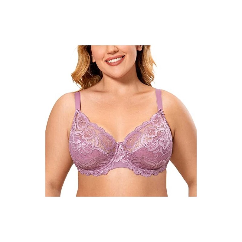 DELIMIRA Donna Reggiseno in Pizzo con Ferretto Taglie Forti