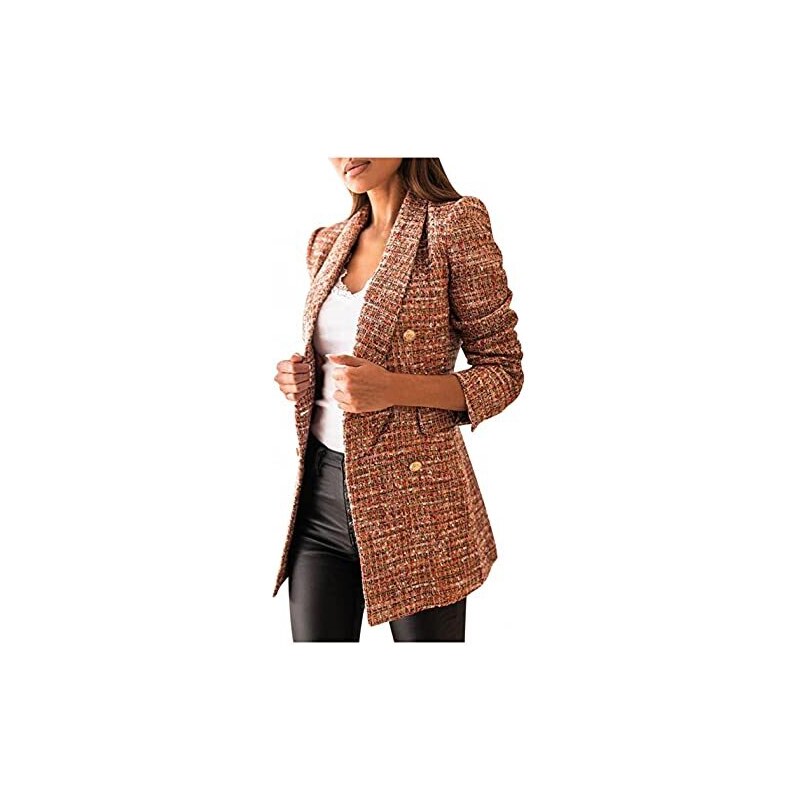 Modaworld Giacca Blazer da Donna a Quadri Tailleur a Maniche