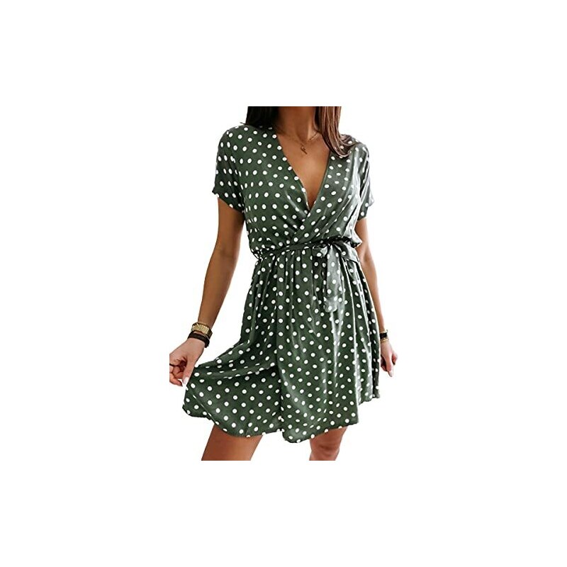 Abito Estivo Donna Casual Scollo A V – Vestito Corto Spiaggia Manica Corta – Tinta Unita Leggero