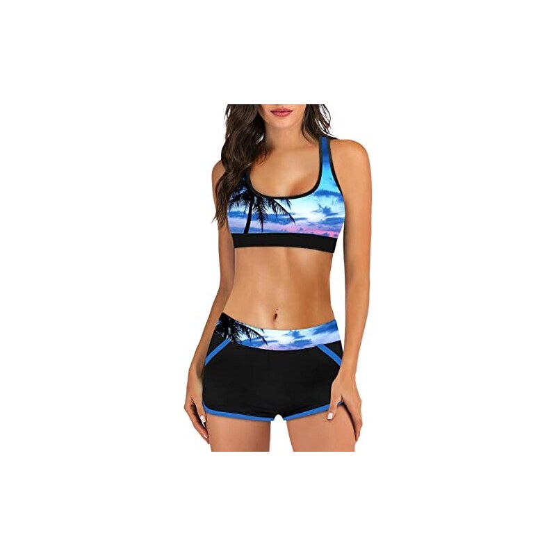 Costume Da Bagno Donna Due Pezzi A Vita Alta – Bikini A Costine Con Crop Top, Taglio Alto E Cheeky, Imbottitura Rimovibile – Taglie S, M, L, XL - 3
