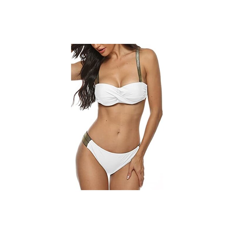 Costume Da Bagno Da Donna Con Push Up A Fascia, Set Bikini Blu E