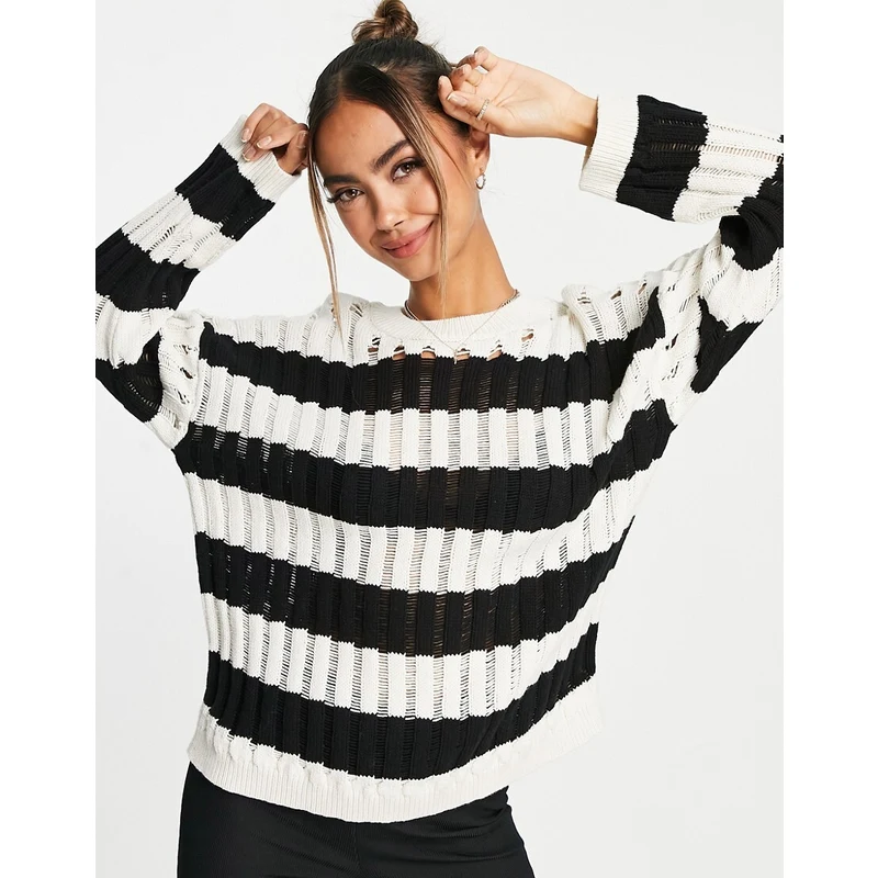 Stradivarius Maglione a righe con cuciture smagliate-Multicolore