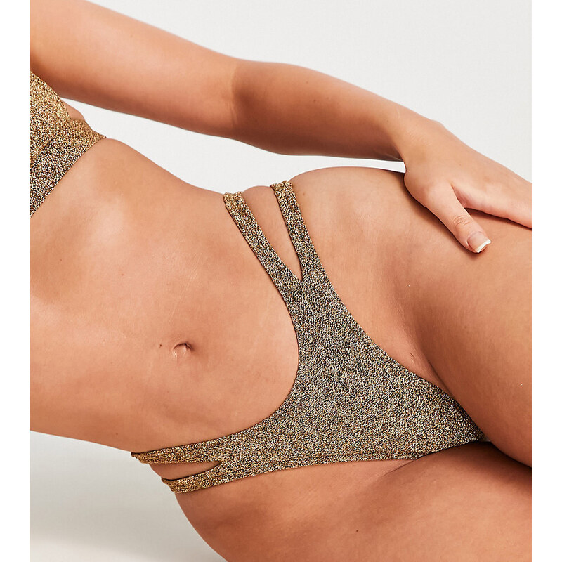 South Beach - Mix & Match - Slip bikini sgambati con cut-out oro metallizzato