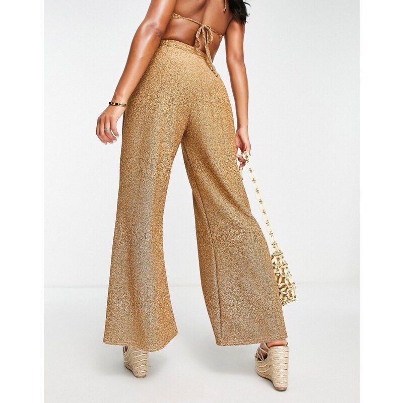 South Beach - Pantaloni da spiaggia oversize oro metallizzato
