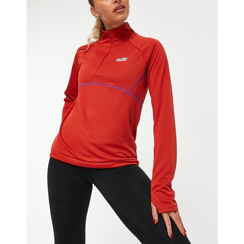 Nike Running - Icon Clash Pacer - Top midlayer arancione scuro con zip corta