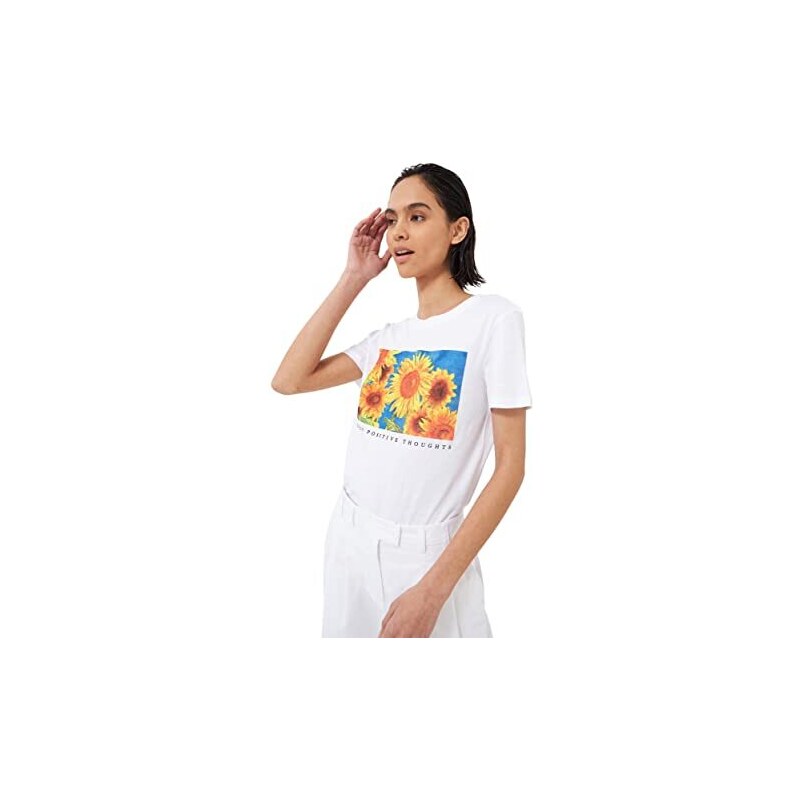 TERRANOVA - Maglietta da Donna in Morbido Jersey di Cotone con Stampa  Fotografica di Girasoli. Modello Girocollo Maniche Corte vestibilità  Regolare. 