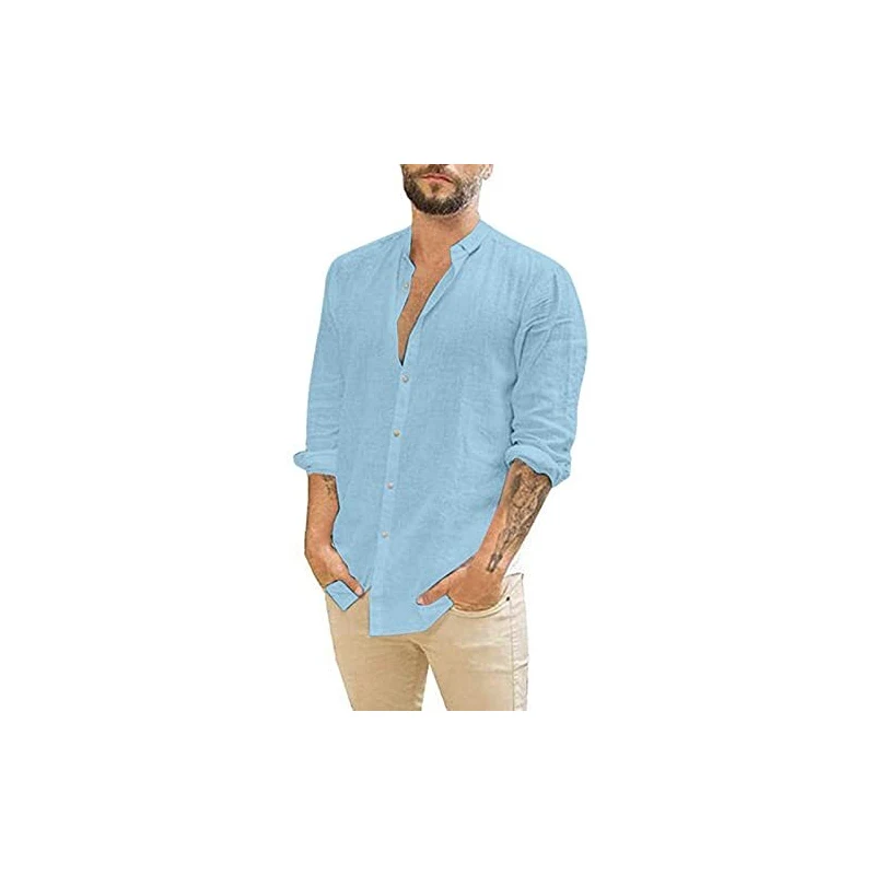 Aumelr Camicie Da Uomo In Lino Casual Con Bottoni Henley Camicie In