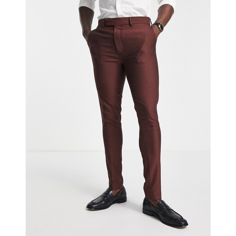 ASOS DESIGN - Pantaloni da abito Oxford eleganti skinny rosso bruciato
