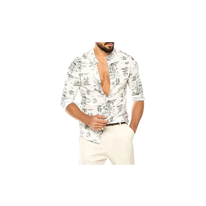 Camicia Da Notte Uomo Maniche Lunghe: Girocollo Con Bottoni, Tasca, Spacchi Laterali, M-2XL - 5