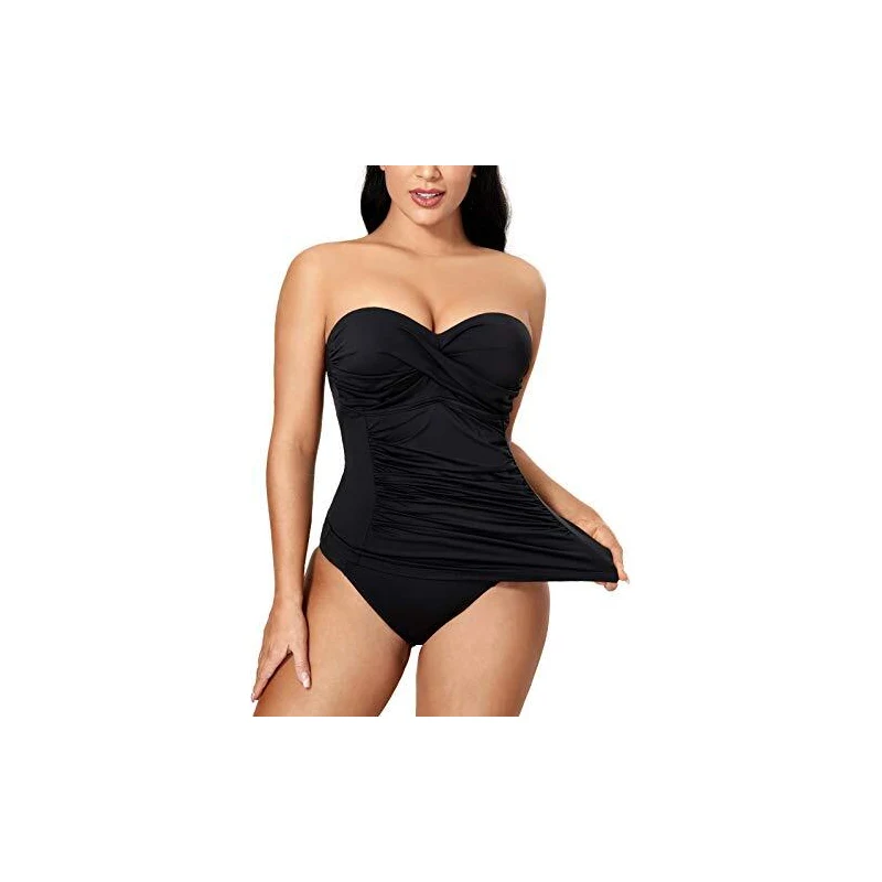 Dobreva Donna Bandeau Costumi Da Bagno Taglie Forti Tankini Snellente Con Ferretto Nero C