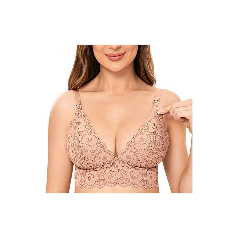 DELIMIRA Reggiseno Allattamento In Pizzo Senza Ferretto – Taglia Forte, Rosa Nudo, Comodo Per Dormire E Allattare - 2