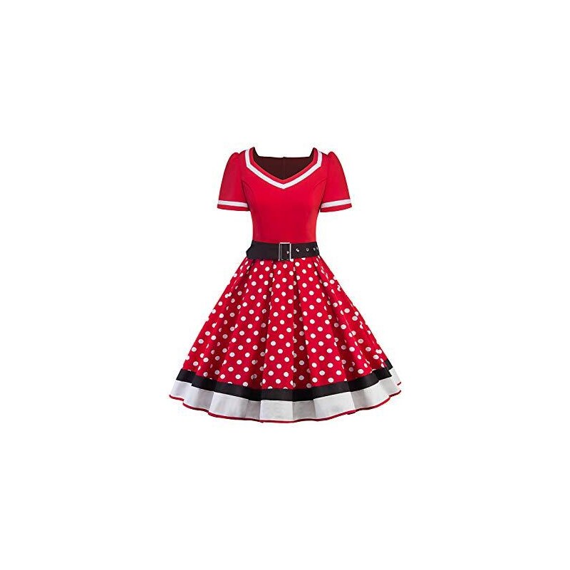 Abito Da Cocktail Rosso A Pois In Stile Rockabilly, Taglia 42, Scollo A Collo, Perfetto Per Feste Anni '50