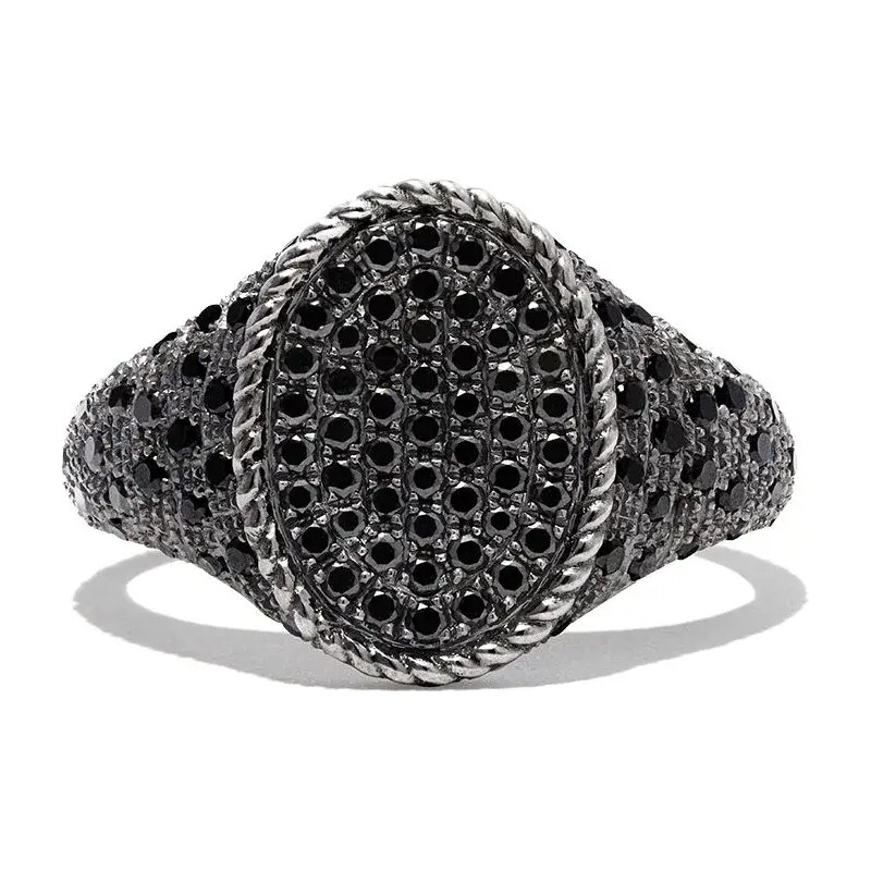 Anello ovale in argento Sterling con zirconi cubici bianchi e trasparenti (CZ) con sigillo ovale e spalle ritagliate - Incisione, Metallo, zirconia