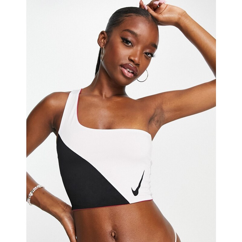 Nike Swimming - Icon - Top bikini 3 in 1 color block bianco e nero