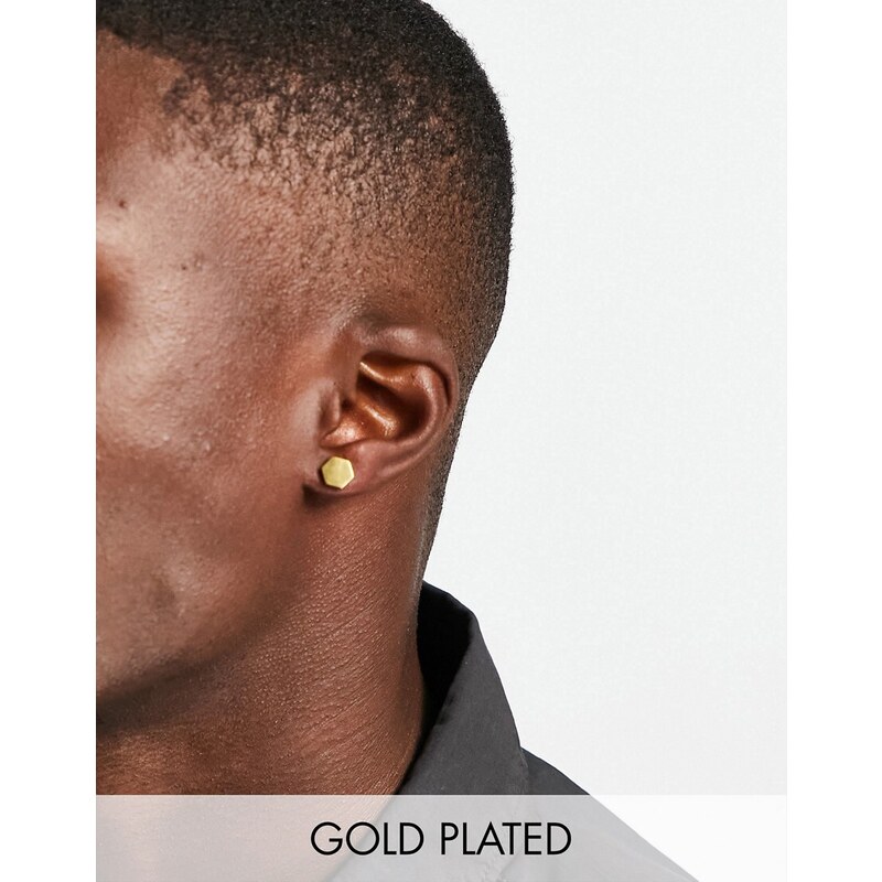 Icon Brand - Orecchini esagonali stile dilatatore in acciaio inossidabile placcati oro 14 carati