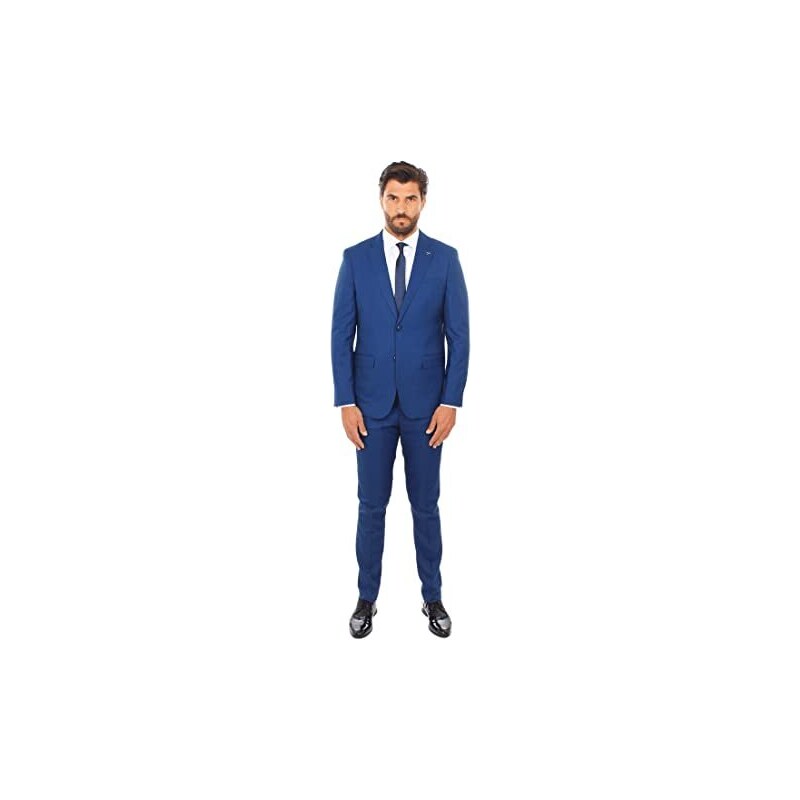 Ciabalù Abito Uomo Elegante Sartoriale Slim Fit Completo Microfantasia Vestito  Cerimonia (58, Blu Cobalto) 