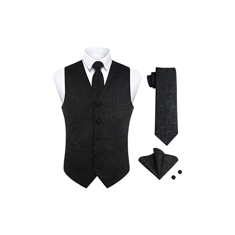 Gilet Uomo Elegante Enlision Paisley Jacquard - Set Con Cravatta E Fazzoletto - Foto 4