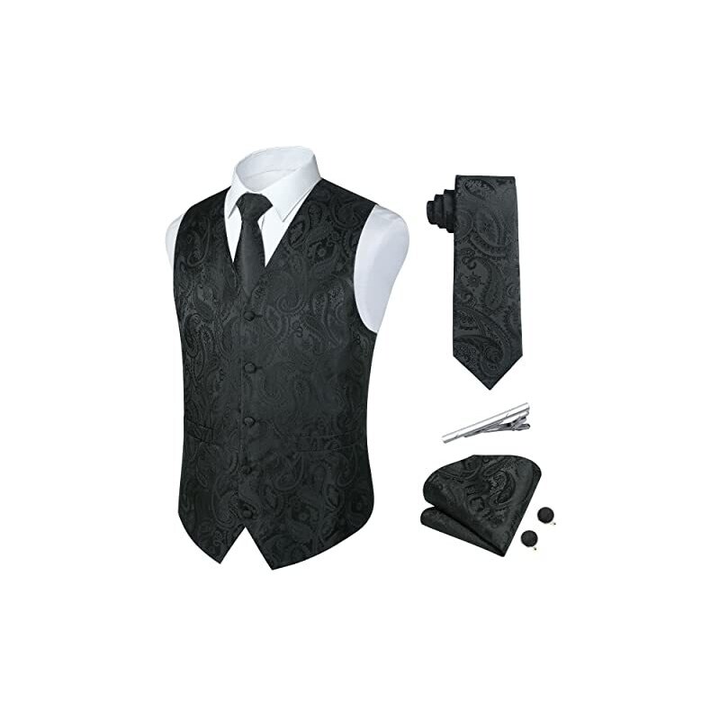 DiBanGu Cravatta Uomo In Seta Paisley | Set Completo Con Fazzoletto E Gemelli - 2