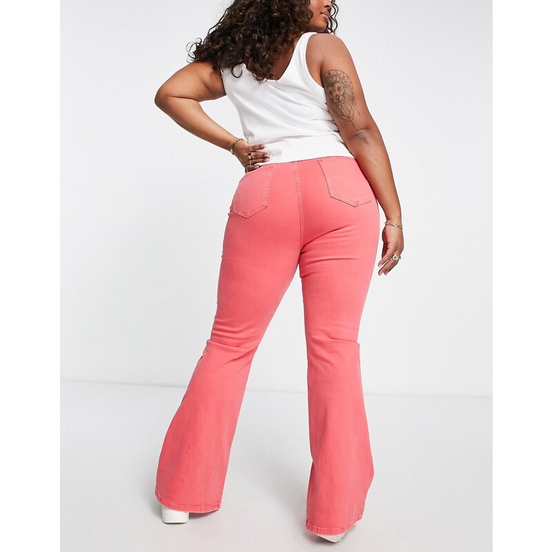 River Island Plus - Jeans a zampa a vita alta rosa corallo-Arancione
