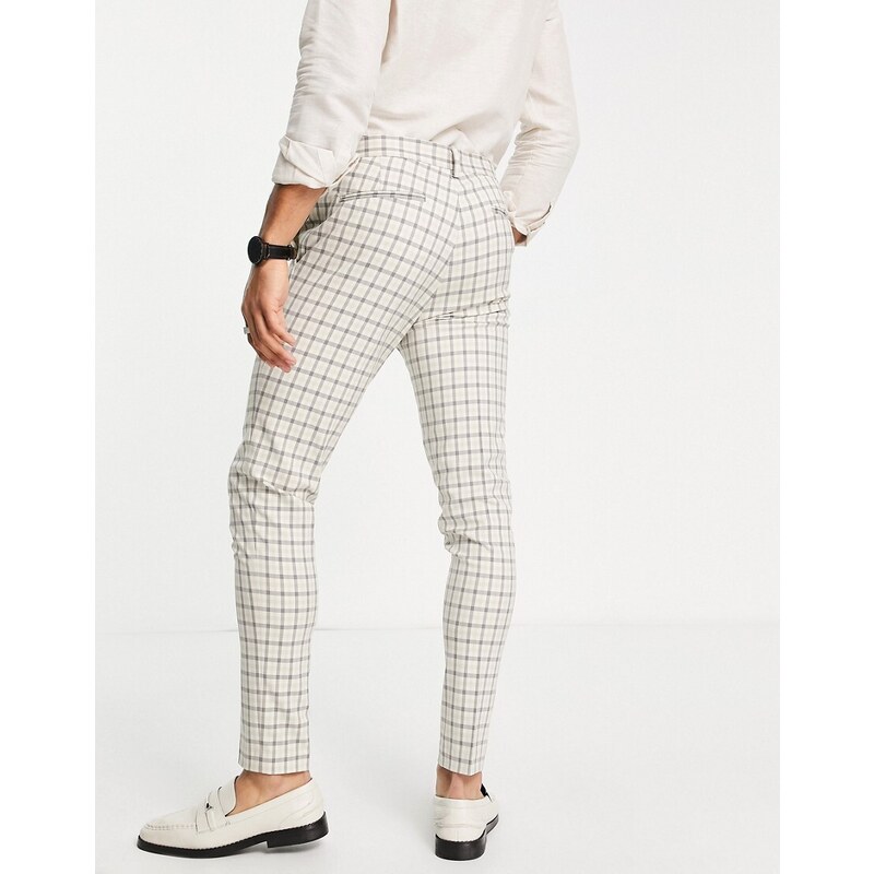ASOS DESIGN - Mix and Match - Pantaloni da abito super skinny color pietra a quadretti-Neutro