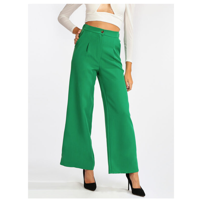New Collection Pantaloni Donna a Gamba Larga Con Tasche Casual Verde Taglia L