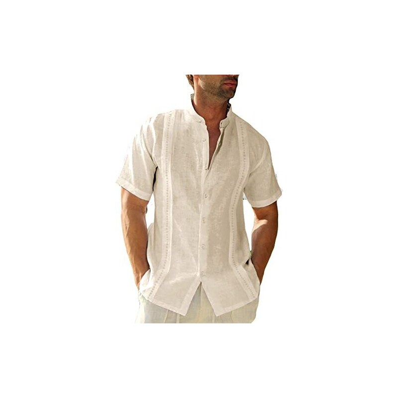 Camicia Uomo In Lino E Cotone - Maniche Corte, Stile Cubano, Per Estate - Foto 9
