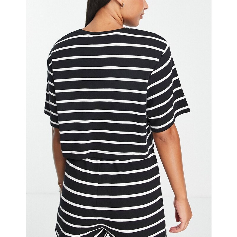 ASOS DESIGN - T-shirt del pigiama mix & match a coste nera con righe bianche-Multicolore