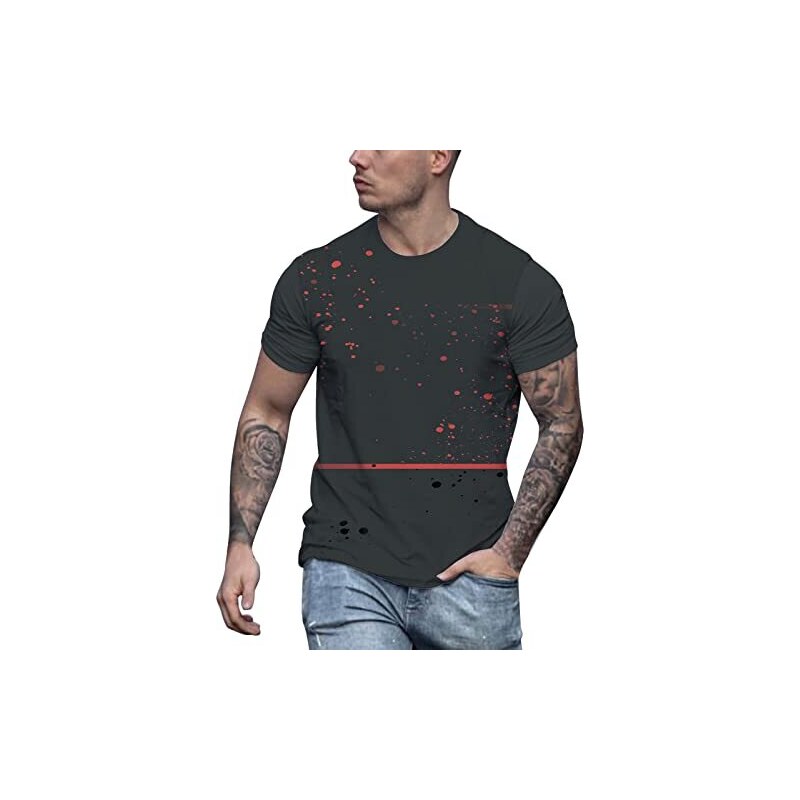 Chejarity T Shirt Uomo Elasticizzate Maglietta Casual da Uomo a Maniche Corte Stampata all aperto da Uomo T Shirt Uomo Firmate Nera Stileo