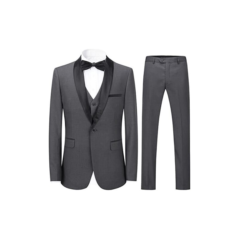 YFFUSHI Abito Uomo 3 Pezzi Slim Fit – Giacca, Pantalone, Panciotto E Papillon, Completo Da Cerimonia Per Matrimonio E Ufficio, Nero