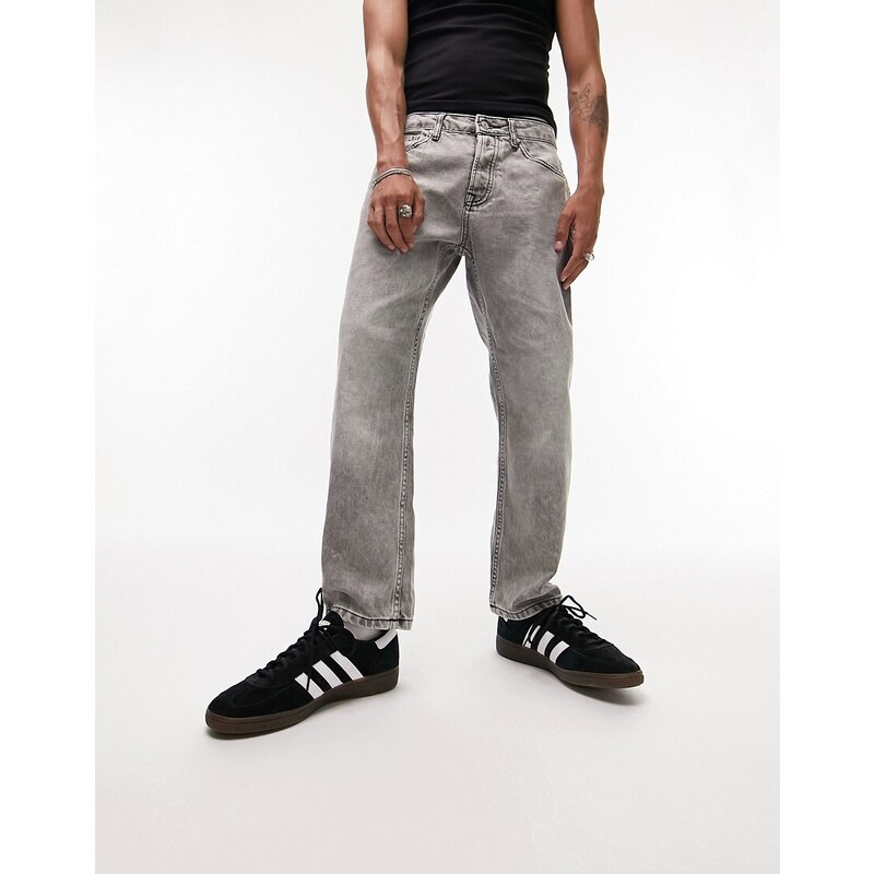 Topman - Jeans comodi lavaggio grigio scuro tinto-Nero