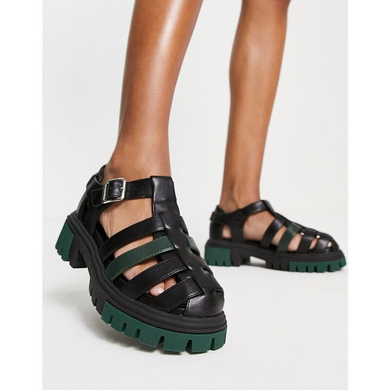 Koi Footwear - Sandali stile gladiatore neri con suola verde-Nero