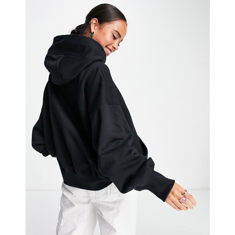Nike - Felpa con cappuccio extra oversize nera e bianca con logo piccolo-Nero