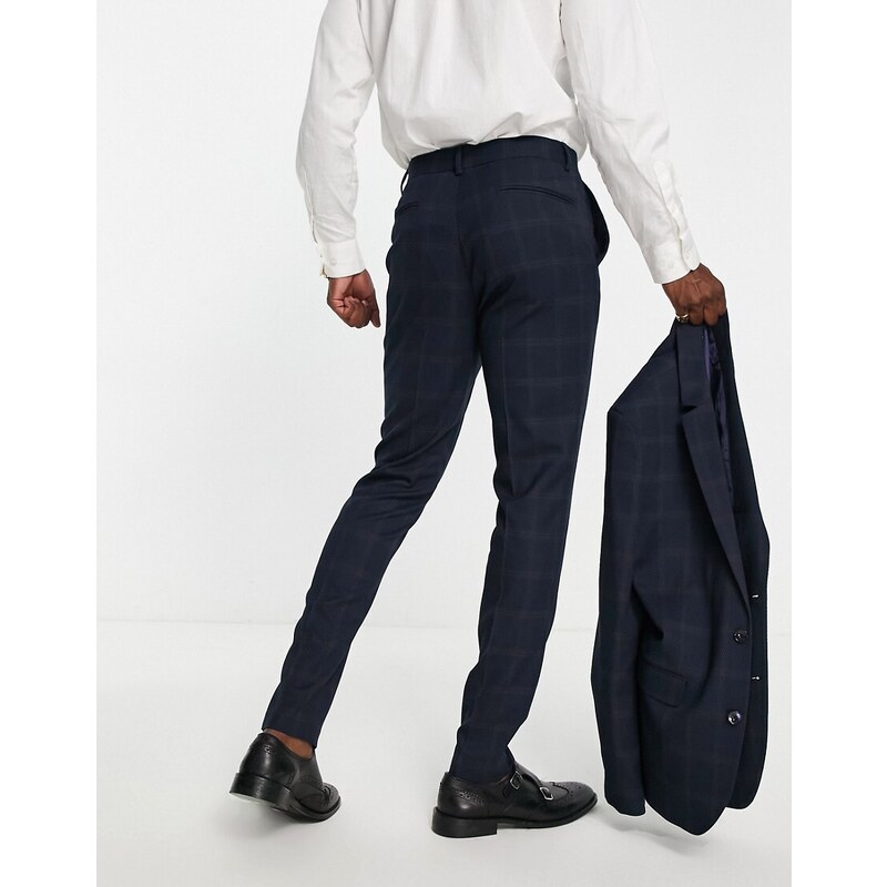 ASOS DESIGN - Pantaloni da abito skinny a quadri blu navy e verde scuro