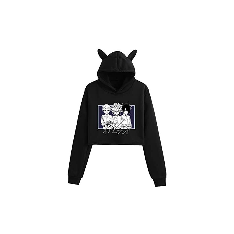Keephen The Promised Neverland Felpa con Cappuccio Emma Norman Ray Manica Lunga Cat Ear Crop Top Felpe con Cappuccio Anime Pullover Felpe per Donne Ragazze