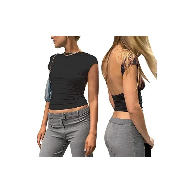AC/DC T-Shirt Crop Top Donna, Album 'Let There Be Rock', Colore Nero, Cotone 100%, Merchandise Ufficiale - 3