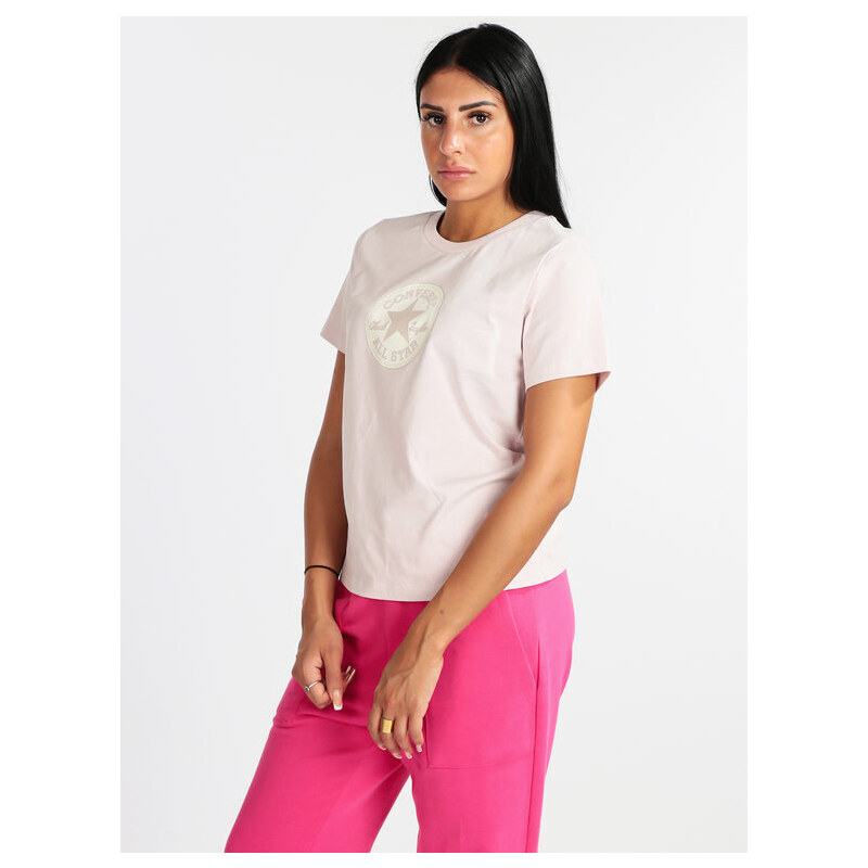 Converse T-shirt Donna In Cotone Manica Corta Rosa Taglia Xxl