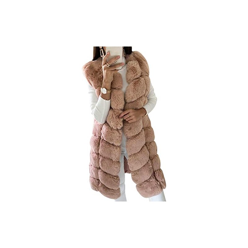 ORANDESIGNE Pelliccia Senza Maniche Donna Sintetica Capispalla Gilet  Invernale Cardigan Pelliccia Donna Giacca Elegante Invernale Cappotto Lungo  di Pelliccia Sintetica A Cachi XS 