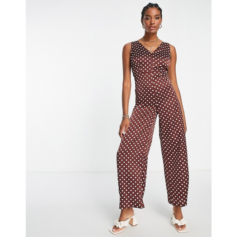 Mango Tuta jumpsuit marrone a pois