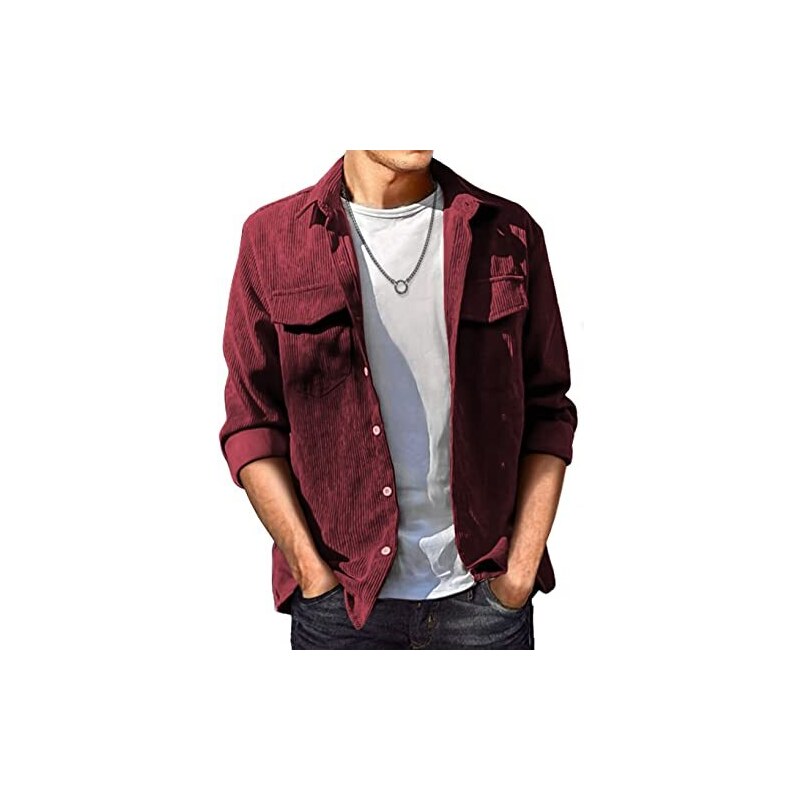 Dubinik® 10 oz Ultra Pesante Camicia da Uomo in Velluto A Coste Western Giacca Bottoni Automatici Manica Lunga Due Tasche Blu Marino S