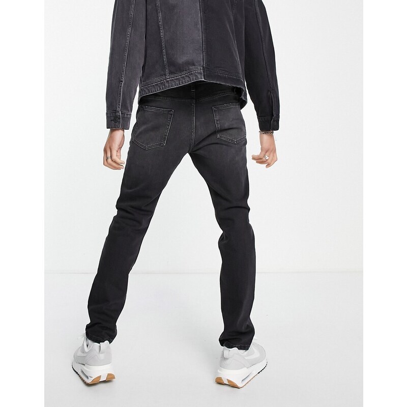 Topman - Jeans skinny elasticizzati nero slavato con panelli