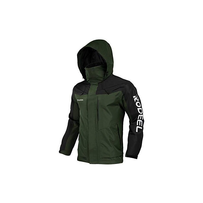 Rodeel Giacca da uomo impermeabile e antivento, giacca a vento da uomo con  cappuccio pieghevole, cappotto per campeggio, escursionismo, caccia, pesca,  3. Verde militare, XL 