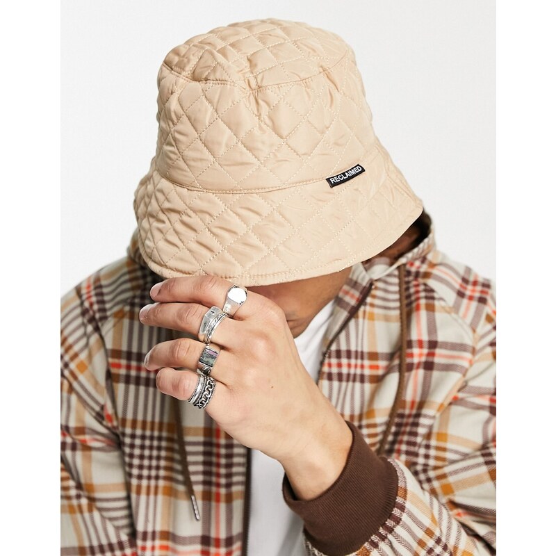 Reclaimed Vintage - Cappello da pescatore unisex in nylon trapuntato color pietra-Neutro