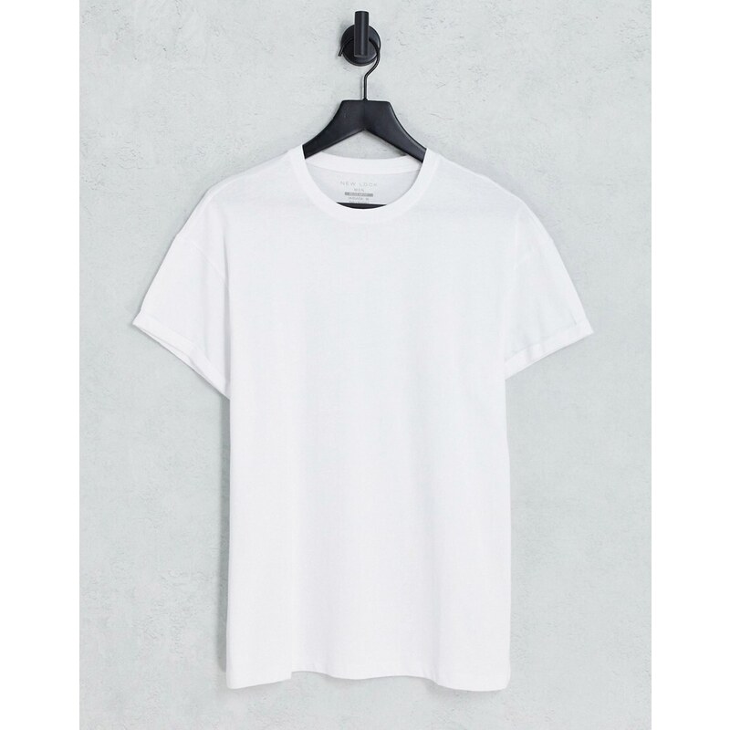 New Look - T-shirt con maniche con risvolto bianca-Bianco