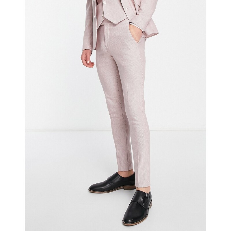 ASOS DESIGN - Pantaloni da abito super skinny in misto lana rosa a quadri pied de poule