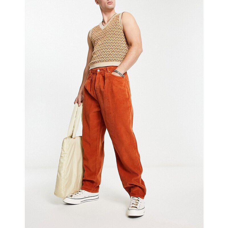 ASOS DESIGN - Jeans a palloncino in velluto a coste arancione