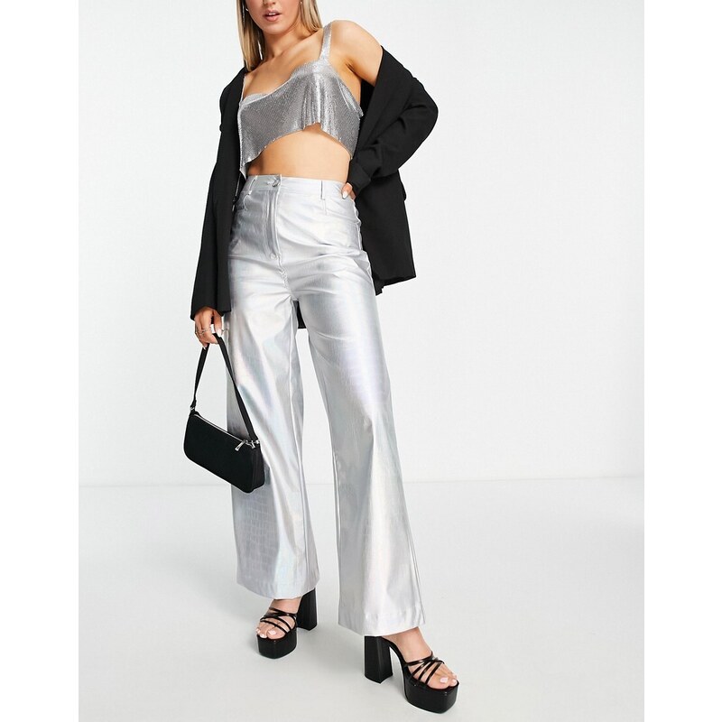 Annorlunda - Pantaloni a fondo ampio color argento metallizzato