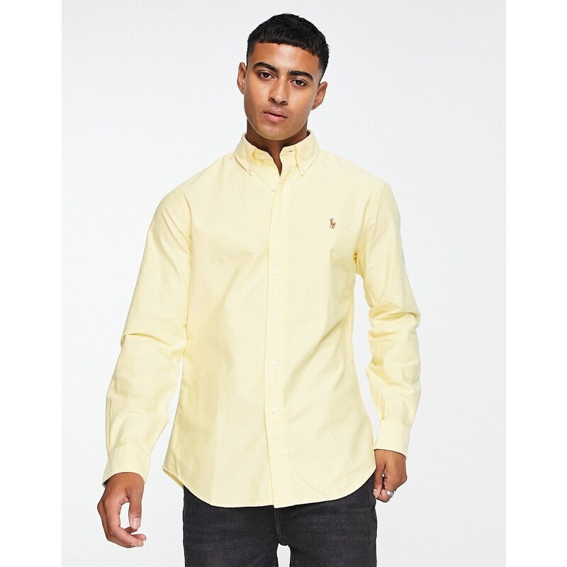 Polo Ralph Lauren - Camicia Oxford slim gialla con logo del cavallino-Giallo